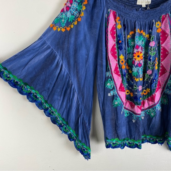 NWT Ruby Yaya Botanica Boho Artsy Hippie Bell Sleeve Blue Crochet Top Large - Picture 3 of 12